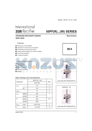 50PFR120W datasheet - STANDARD RECOVERY DIODES GEN II DO5