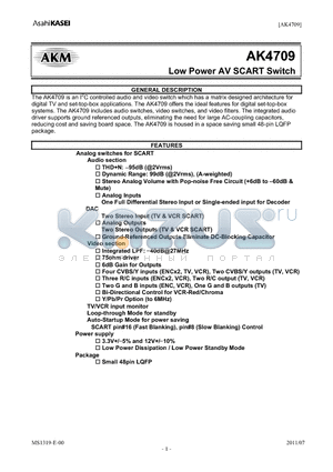 AK4709 datasheet - Low Power AV SCART Switch