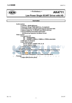 AK4711 datasheet - Low Power Single SCART Driver with HD