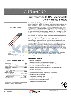 A1373EKBTI-T datasheet - HIgh Precision, Output Pin Programmable Linear Hall Effect Sensors