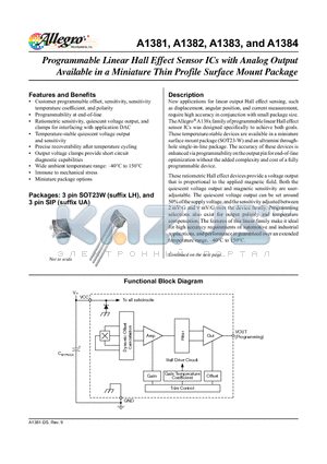 A1384ELHLT-T datasheet - Programmable Linear Hall Effect Sensors with Analog Output Available in a Miniature Thin Profile Surface Mount Package