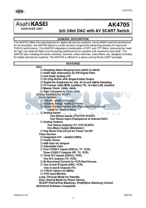 AK4705 datasheet - 2ch 24bit DAC with AV SCART Switch