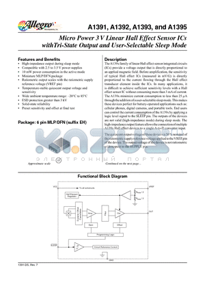 A1391 datasheet - Micro Power 3 V Linear Hall Effect Sensors withTri-State Output and User-Selectable Sleep Mode