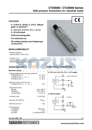 CTUM9001AD4 datasheet - OEM pressure transmitters for industrial media