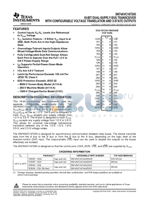 74AVC16T245DGVRE4 datasheet - 16-BIT DUAL-SUPPLY BUS TRANSCEIVER WITH CONFIGURABLE VOLTAGE TRANSLATION AND 3-STATE OUTPUTS