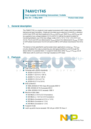 74AVC1T45 datasheet - Dual supply translating transceiver; 3-state