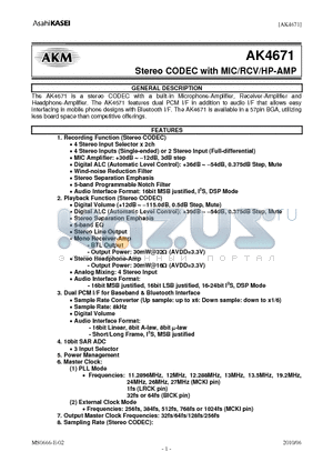 AK4671_10 datasheet - Stereo CODEC with MIC/RCV/HP-AMP