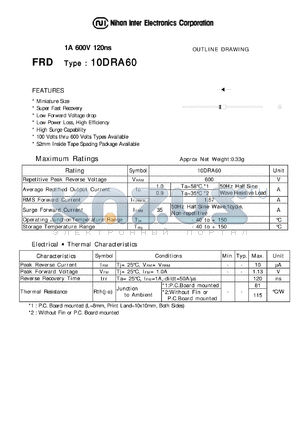 10DRA60 datasheet - FRD - 1A 600A 120ns