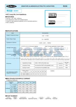 50RX30220M10X20 datasheet - MINIATURE ALUMINUM ELECTROLYTIC CAPACITORS