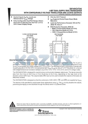 74AVC4T245DGVRE4 datasheet - 4-BIT DUAL-SUPPLY BUS TRANSCEIVER WITH CONFIGURABLE VOLTAGE TRANSLATION AND 3-STATE OUTPUTS