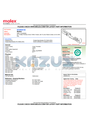 016-02-0102 datasheet - SL Crimp Terminal, Series 70058, Female, with Tin (Sn) Plated Contact, 22-24 AWG, Bag