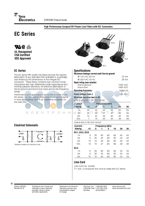 10EC1 datasheet - High Performance Compact RFI Power Line Filters with IEC Connectors