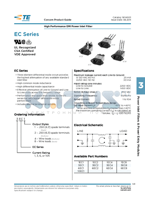 10EC1 datasheet - High Performance EMI Power Inlet Filter