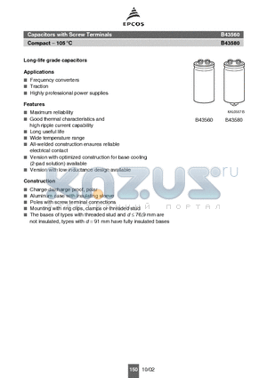 B43580A4608M000 datasheet - Capacitors with Screw Terminals