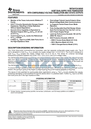 74AVCA164245VRG4 datasheet - 16-BIT DUAL-SUPPLY BUS TRANSCEIVER WITH CONFIGURABLE VOLTAGE TRANSLATION AND 3-STATE OUTPUTS