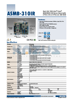 ASMB-310-00A1E datasheet - Dual LGA 1366 Intel^ Xeon^ 5500/5600 CEB Server Board with 2 PCIe x16 or 4 PCIe x8, SAS RAID