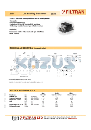 3853-1 datasheet - Audio Line Matching Transformer