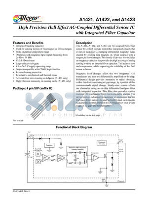 A1421 datasheet - High Accuracy Analog Speed Sensor with Integrated Filter Capacitor
