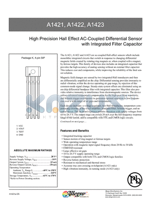 A1423LK datasheet - High Precision Hall Effect AC-Coupled Differential Sensor with Integrated Filter Capacitor