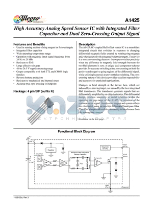 A1425 datasheet - High Accuracy Analog Speed Sensor IC with Integrated Filter