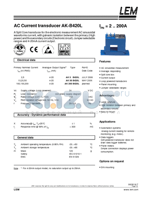 AK50B420L datasheet - AC Current transducer