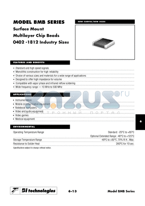 BMB1210A-900 datasheet - Surface Mount Multilayer Chip Beads 0402 -1812 Industry Sizes