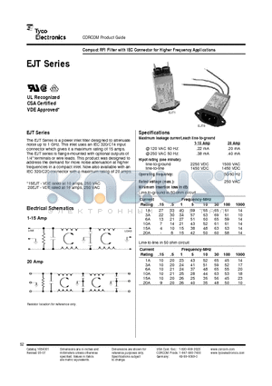 10EJT1 datasheet - Compact RFI Filter with IEC Connector for Higher Frequency Applications