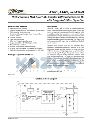 A1422LK datasheet - High Accuracy Analog Speed Sensor with Integrated Filter Capacitor