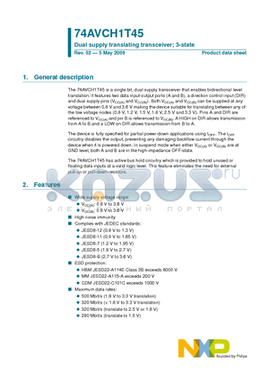 74AVCH1T45 datasheet - Dual supply translating transceiver; 3-state