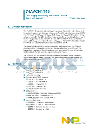 74AVCH1T45GW datasheet - Dual supply translating transceiver; 3-state