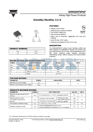 50WQ03FNTRLPBF datasheet - Schottky Rectifier, 5.5 A
