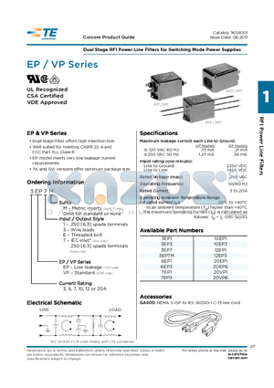 10EP1 datasheet - Dual Stage RFI Power Line Filters for Switching Mode Power Supplies