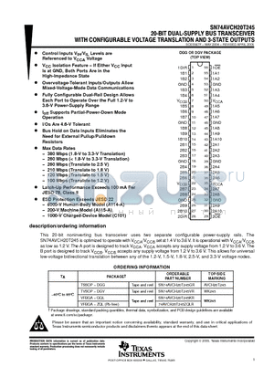 74AVCH20T245ZQLR datasheet - 20-BIT DUAL-SUPPLY BUS TRANSCEIVER WITH CONFIGURABLE VOLTAGE TRANSLATION AND 3-STATE OUTPUTS