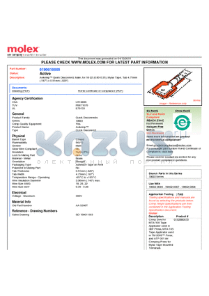 0190010005 datasheet - Avikrimp Quick Disconnect, Male, for 18-22 (0.80-0.35), Mylar Tape, Tab 4.75mm (.187