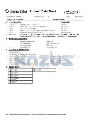 C6059A datasheet - 12SP 22 7/30 TC PE PVC Computer Cable