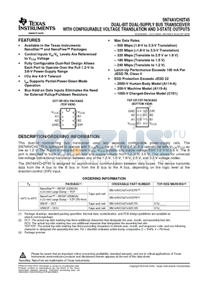 74AVCH2T45DCURE4 datasheet - DUAL-BIT DUAL-SUPPLY BUS TRANSCEIVER WITH CONFIGURABLE VOLTAGE TRANSLATION AND 3-STATE OUTPUTS