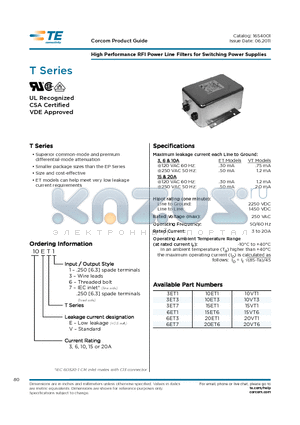10ET3 datasheet - High Performance RFI Power Line Filters for Switching Power Supplies