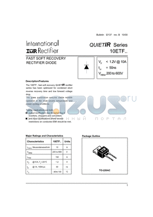 10ETF02 datasheet - FAST SOFT RECOVERY RECTIFIER DIODE