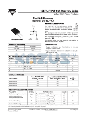 10ETF02FPPBF datasheet - Fast Soft Recovery Rectifier Diode, 10 A