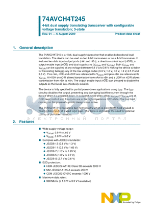 74AVCH4T245 datasheet - 4-bit dual supply translating transceiver with configurable voltage translation; 3-state