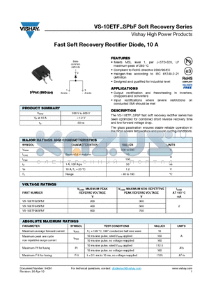 10ETF04STRRPBF datasheet - Fast Soft Recovery Rectifier Diode, 10 A