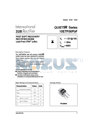 10ETF06 datasheet - FAST SOFT RECOVERY RECTIFIER DIODE Lead-Free