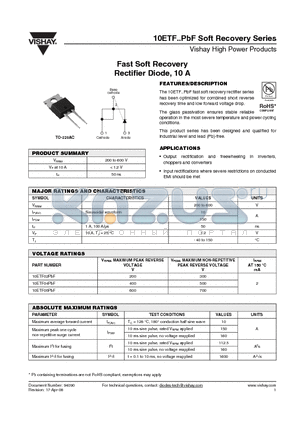 10ETF06 datasheet - Fast Soft Recovery Rectifier Diode, 10 A