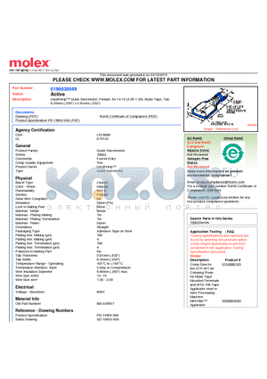 0190030049 datasheet - InsulKrimp Quick Disconnect, Female, for 14-16 (2.00-1.30), Mylar Tape, Tab6.35mm (.250