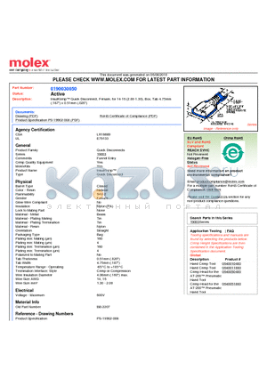 0190030050 datasheet - InsulKrimp Quick Disconnect, Female, for 14-16 (2.00-1.30), Box, Tab 4.75mm(.187