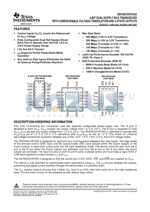 74AVCH4T245PWRE4 datasheet - 4-BIT DUAL-SUPPLY BUS TRANSCEIVER WITH CONFIGURABLE VOLTAGE TRANSLATION AND 3-STATE OUTPUTS