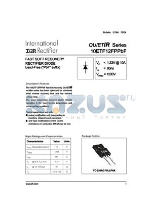 10ETF12FPPBF datasheet - FAST SOFT RECOVERY RECTIFIER DIODE Lead-Free