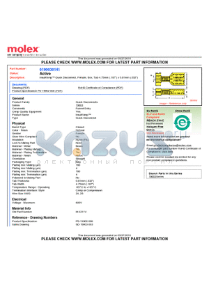 0190030141 datasheet - InsulKrimp Quick Disconnect, Female, Box, Tab 4.75mm (.187