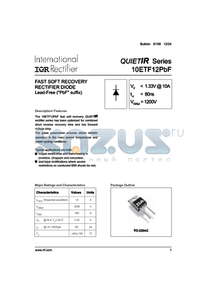 10ETF12PBF datasheet - FAST SOFT RECOVERY RECTIFIER DIODE