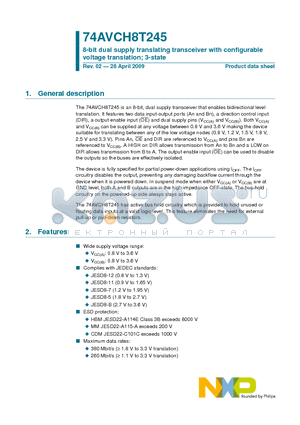 74AVCH8T245PW datasheet - 8-bit dual supply translating transceiver with configurable voltage translation; 3-state